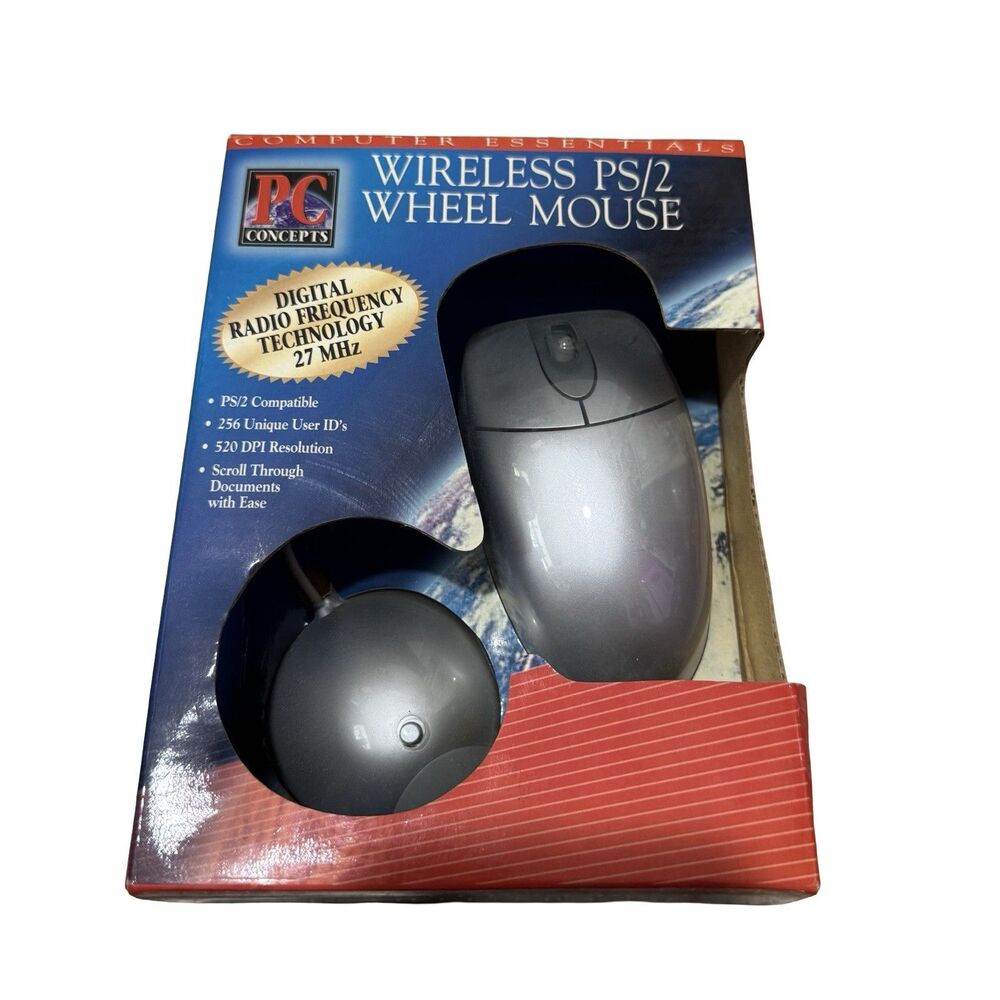 PC Concepts PS/2 Wheel Wireless computer pc Mouse Brand New Factory Sealed 27mhz